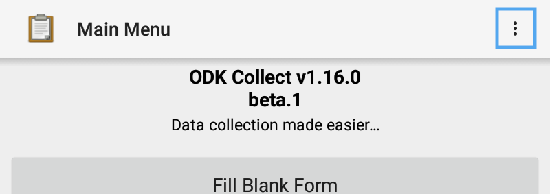 ODK Collect settings menu